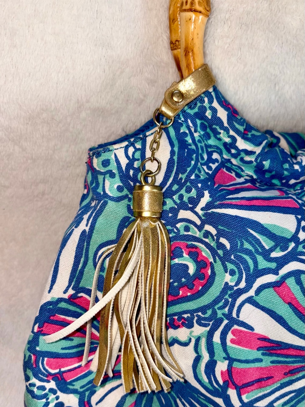Lilly Pulitzer Bamboo Handle Bag Limited Edition - Picture 2 of 10